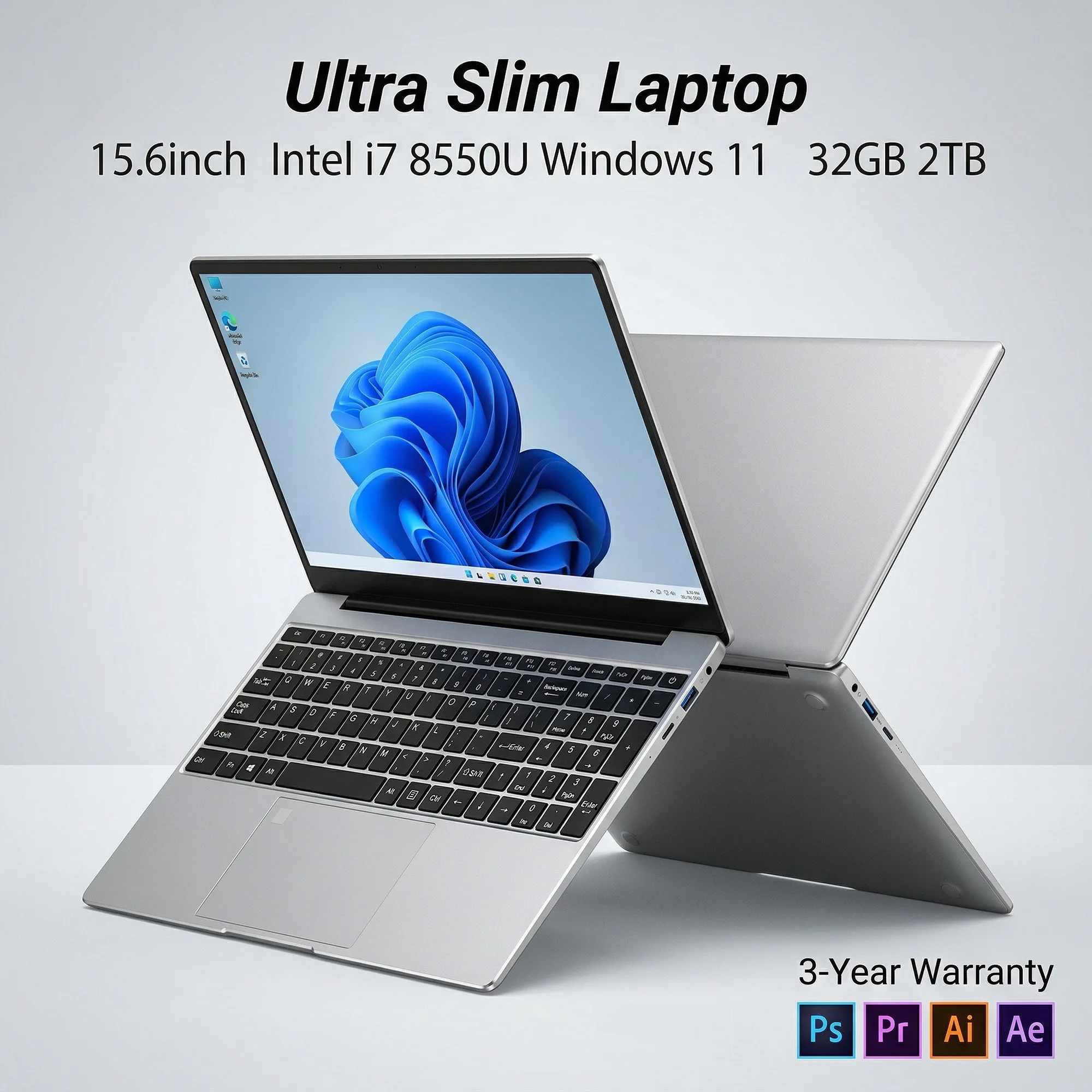 NUEVA Laptop de 15.6 Pulgadas, 32GB, 1TB/2TB, Intel i7-8550U, Windows 11, Ligera y Portátil, Notebook de Oficina de Alta Definición