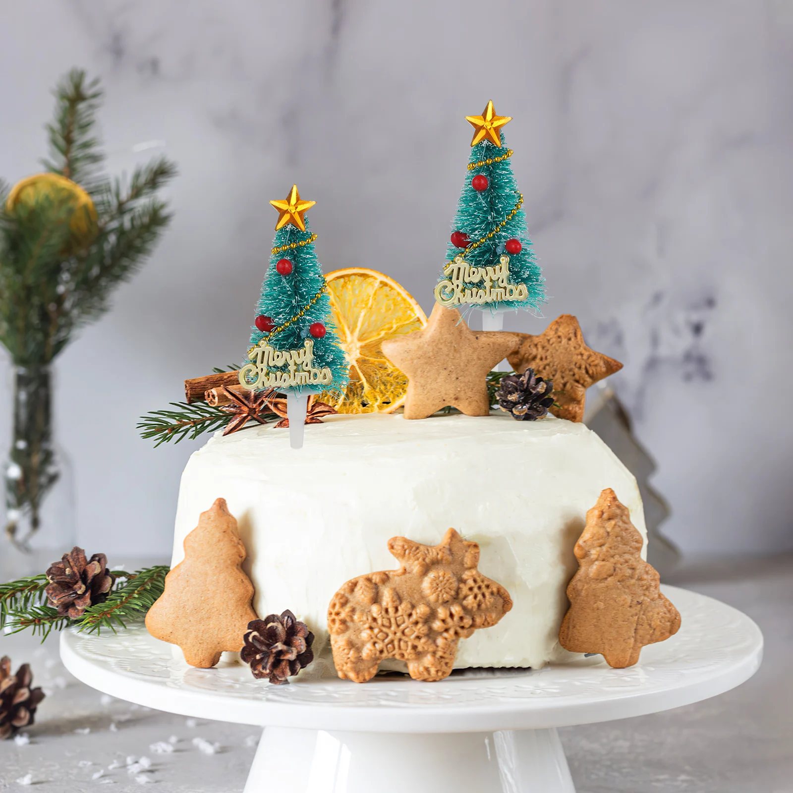 

10 pcs Christmas Tree Cake Toppers Cardboard Food Grade Cupcake Decorations Bright Creative Xmas Party Supplies Fruit Picks