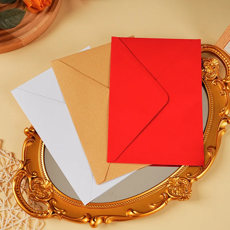 100pcs Classical White red Kraft Blank Mini Paper Window Envelopes Wedding Invitation Envelope Gift Envelope