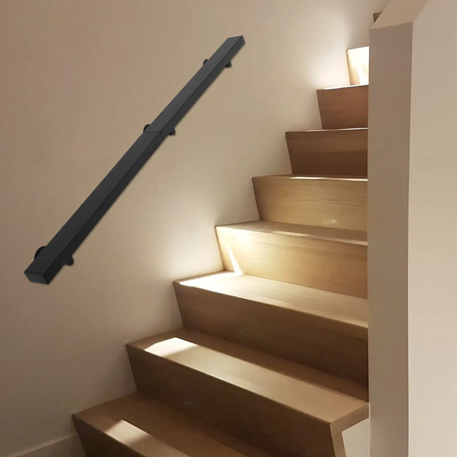 

Black Modern Stair Railing Kit Stainless Steel Indoor Outdoor Staircase Handrail Wall Mount