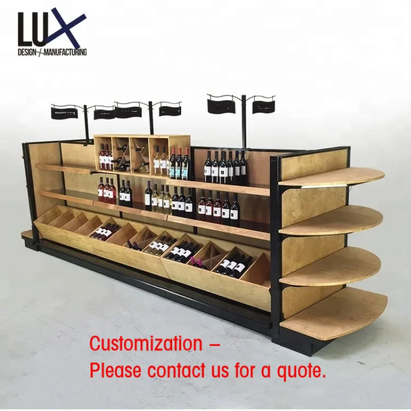 custom.Innovative Design Low Profile Checkout Counter Wine Display Cabinet with Cashier Desk Showcase Display