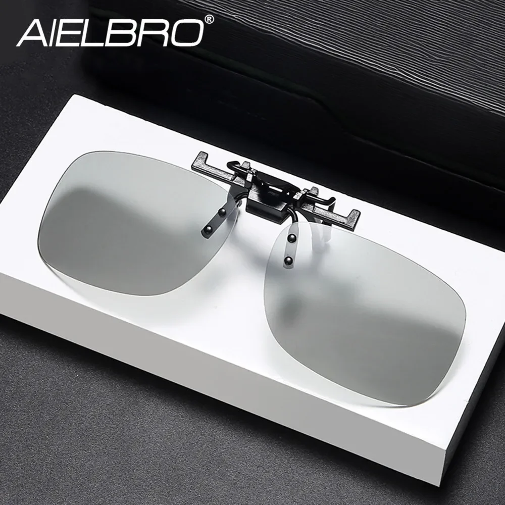 

AIELBRO Men's Sunglasses Polarized Clip on Sunglasses with Free Box Photochromic Night Driving Fishing Cycling Clip on Glasses