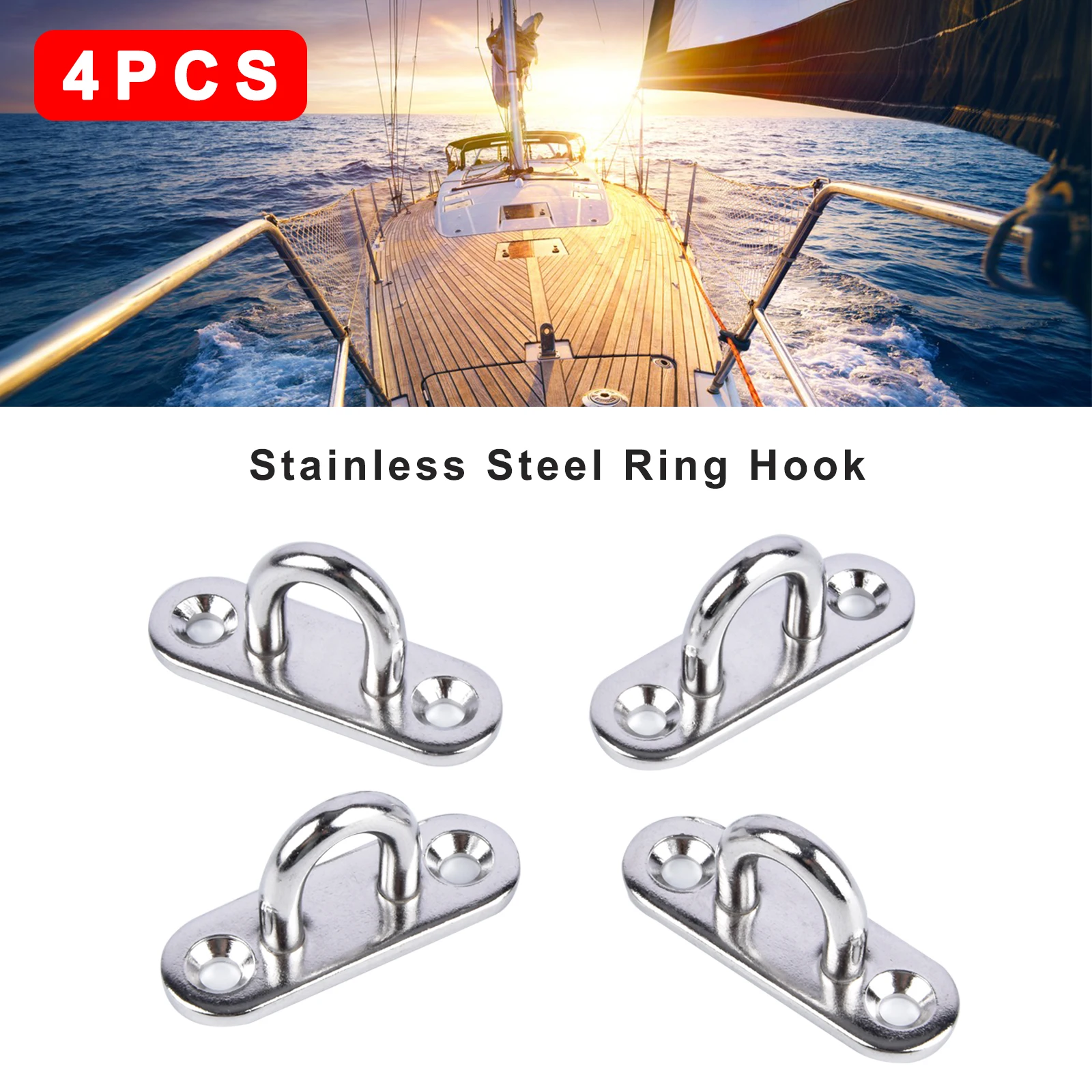 4 pçs de aço inoxidável olho placa oblongo almofada olho placa de metal anel de grampo gancho ferragem 5mm u-shaped design parafusos de montagem gancho