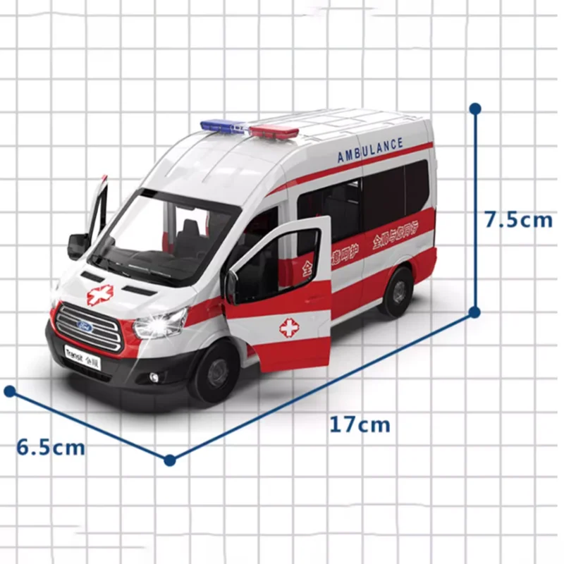 Diecast 1:35 Scale Transit Ambulance Alloy Car Model Static Collection Decorated Holiday Toys Souvenir Gift