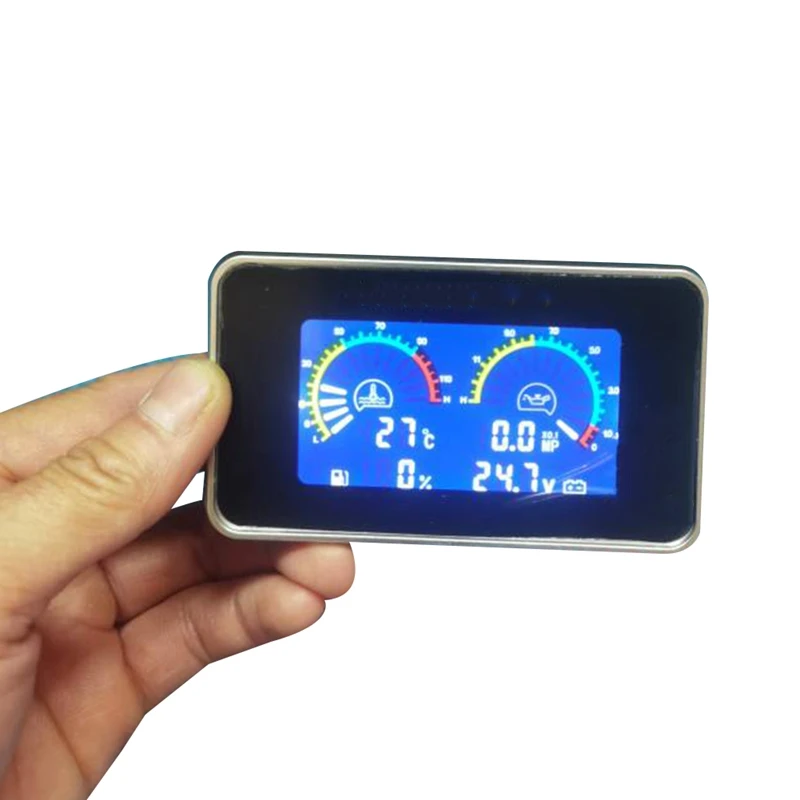 Car LCD 4 In 1 Gauge LCD Car Digital Oil Pressure Gauge Voltmeter Water Temp Meter 4 In 1