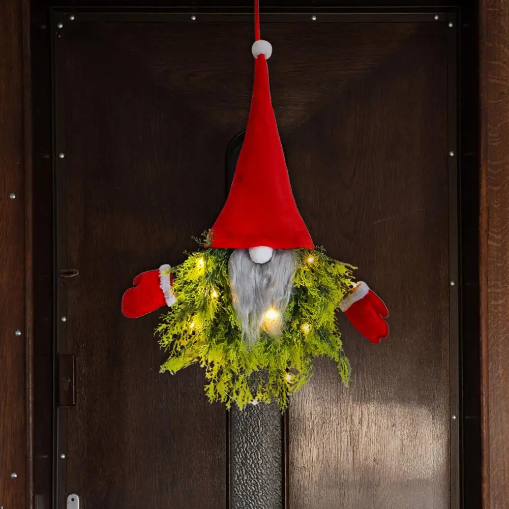 Burlap Mesh Wreath Rustic Fall Wreath Swedish Tomte Christmas Wreath with Led Light Artificial Pine for Indoor for Front
