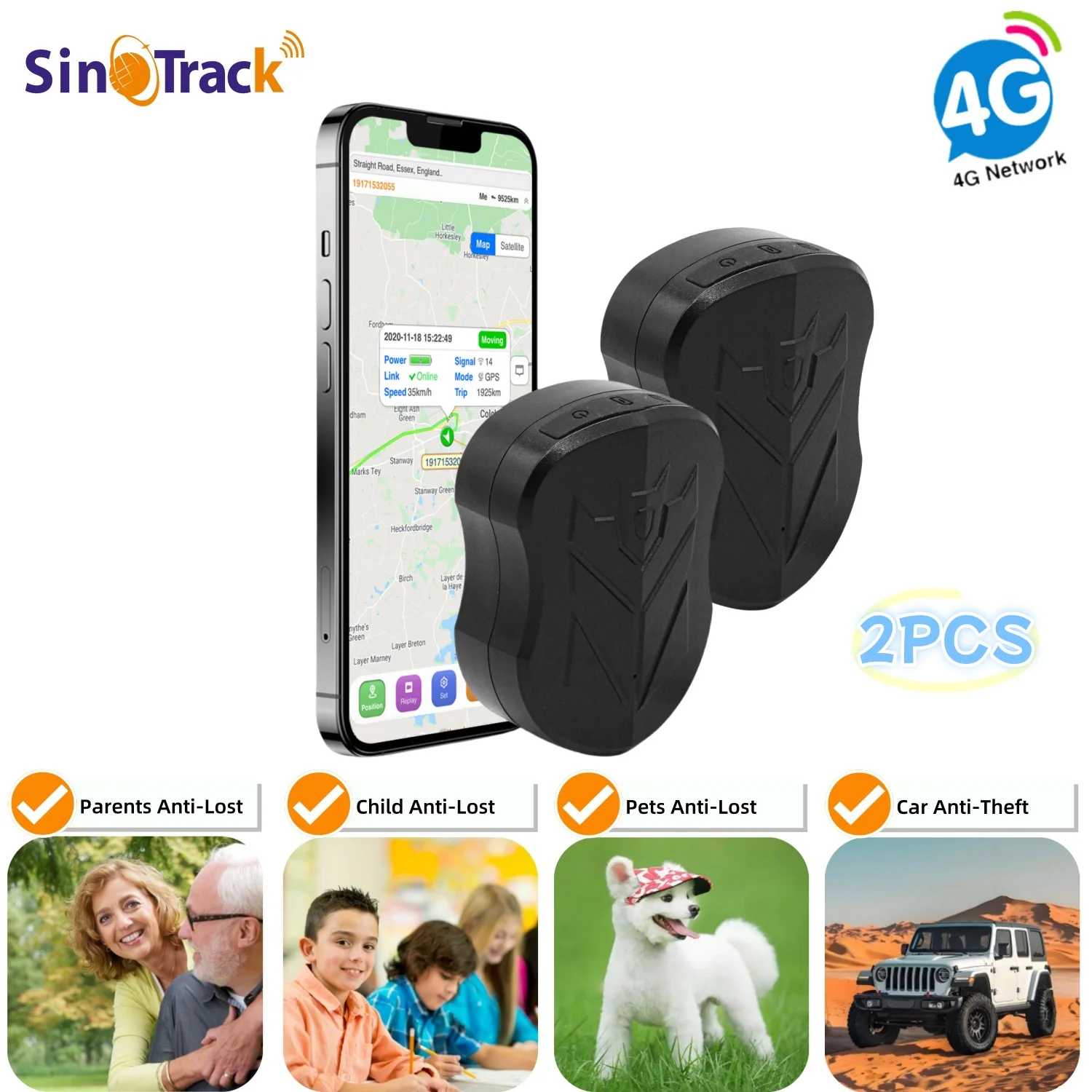 

2PCS 4G ST-915L 10000mAH Long Standby Battery Magnet GPS Tracker For Pet Parents Car Real Time Position APP Waterproof