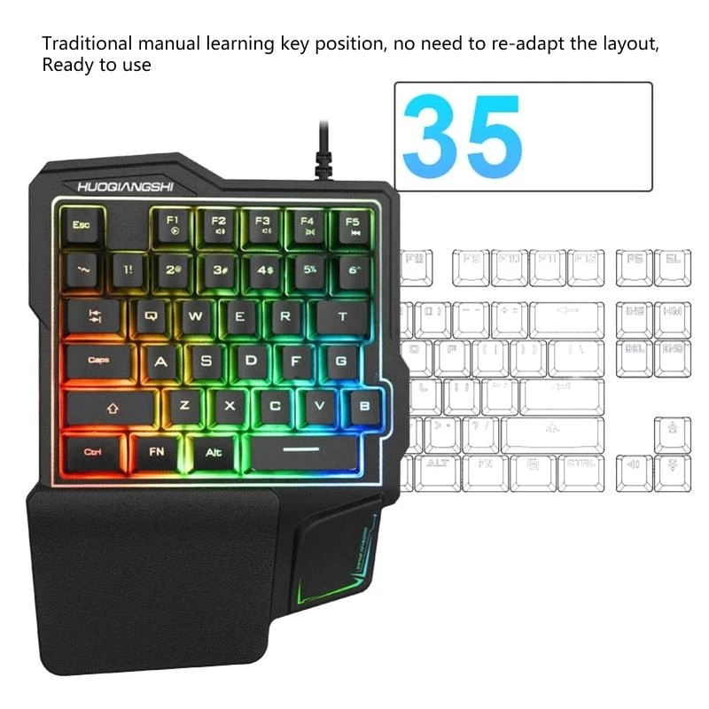 G6DD Musketeer G101 One-Handed Gaming Keyboard RGB Backlit Carving 35 Keys
