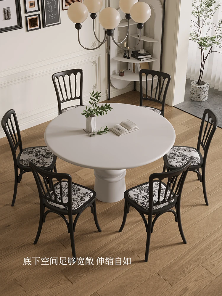 French retro solid wood round dining table and chair combination designer creative home cream style round table