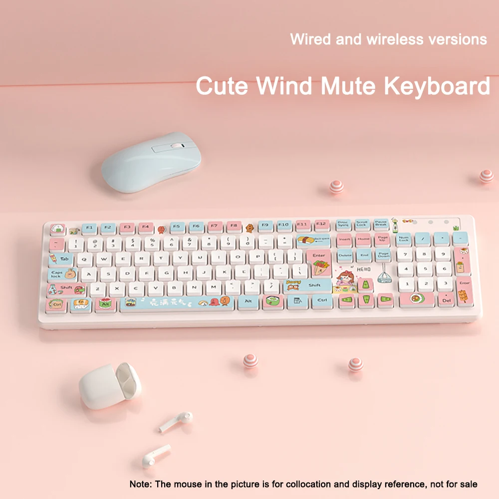 Kawaii Wired Keyboards Pink Wireless Keyboard Gaming Accessories Cartoon Cute Chocolate Mute Keyboard Notebook Desktop Computer