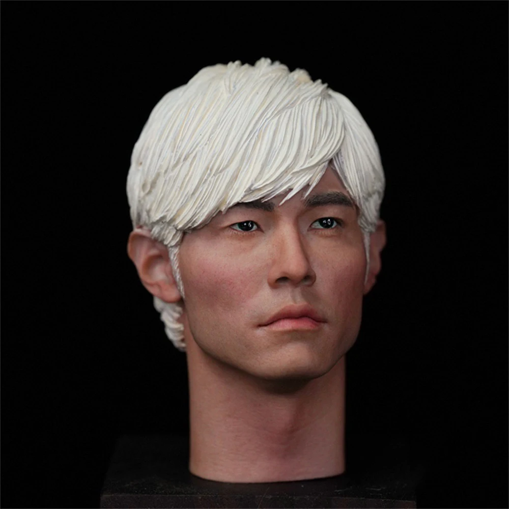 

For Sale 1/6th Hand Painted Asian Singer Jay Chou White Hair Vivid Head Sculpture Carving for 12'' PH TBL Action Figure