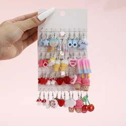 New Fashion Simulation Food Doughnut Ice Cream Candy Strawberry Cherry Resin Earrings Set