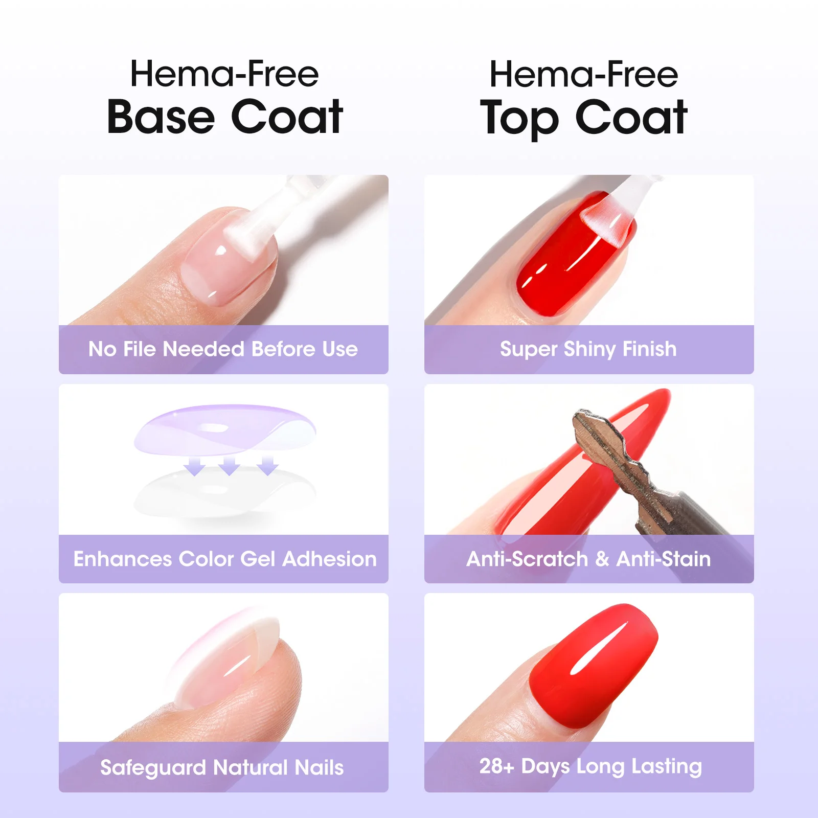 20ml Nail Gel Base and Top Coat Set Ultra Glossy Long Lasting Clear Nail Polish No Wipe Soak Off Curing Needed Easy DIY Manicure