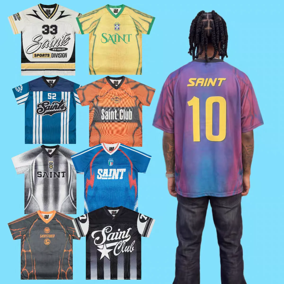 2026ss Patchwork SAINT V-neck T-shirt Men Women Digital Direct Printing Vertical Stripes Tops Tee T Shirt