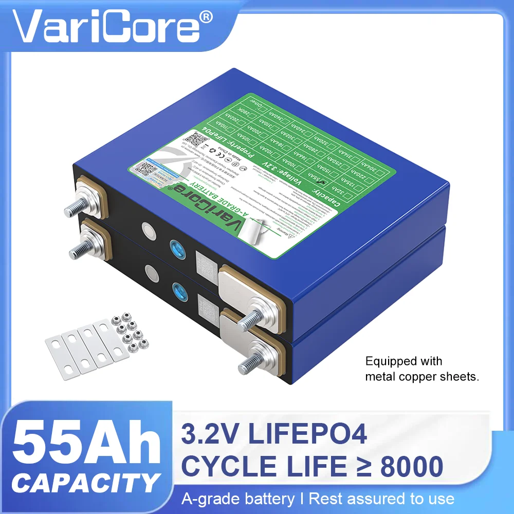 

Аккумуляторная батарея VariCore 3.2V 55Ah LiFePO4 (фосфатная) для 12V 24V 36V 48V гольф-каров, солнечных батарей, мотоциклов, автомобилей, модификации двигателей, с клеммами M6