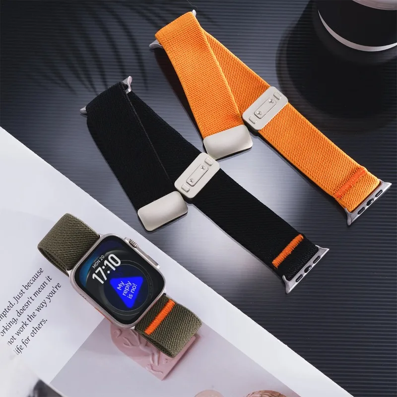 حزام نايلون لسلسلة ساعات أبل 10 46 ملم 42 ملم 45 ملم 41 44 40 سوار ناعم مشبك مغناطيسي لساعة IWatch Ultra 49 ملم 9 7 8 6 54 حزام