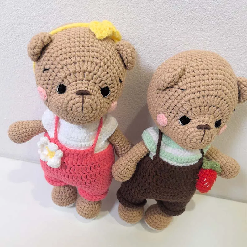 ตุ๊กตาหมีโครเชต์ถักนิตติ้ง ของเล่นตุ๊กตาสัตว์นิตติ้งขนาดเล็ก ของเล่นตุ๊กตาผ้าพลัฌ ของตกแต่งห้องเด็กอ่อน ของขวัญวันเกิด