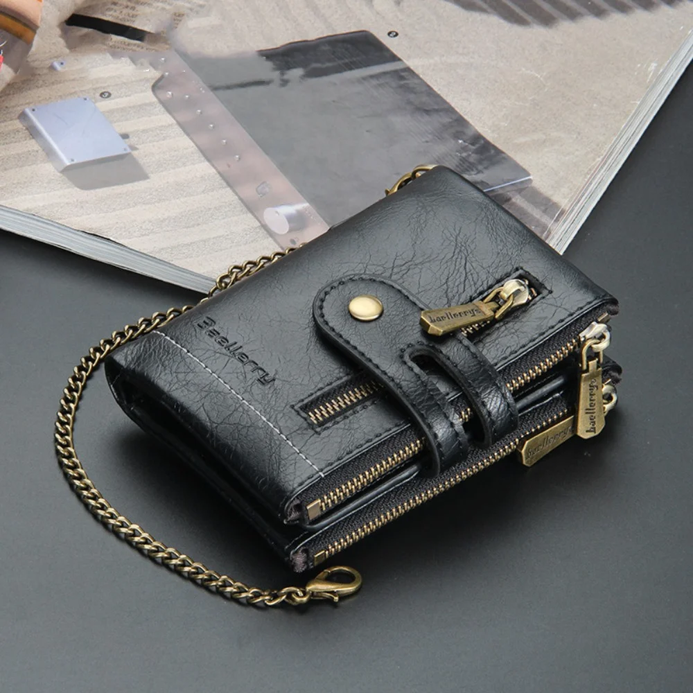 

New Genuine Leather Men Wallet Double Zipper Wear Resistant Coin Purse Multiple Card Positions Small Card Holder