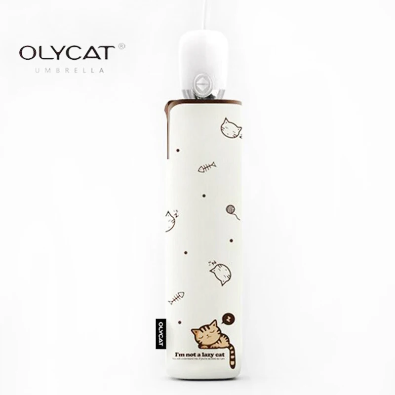 OLYCAT Automatic Umbrella Rain Women Lovely Cat Folding Umbrellas Windproof Black Coating Anti UV Parasol Women\'s Umbrella Girl