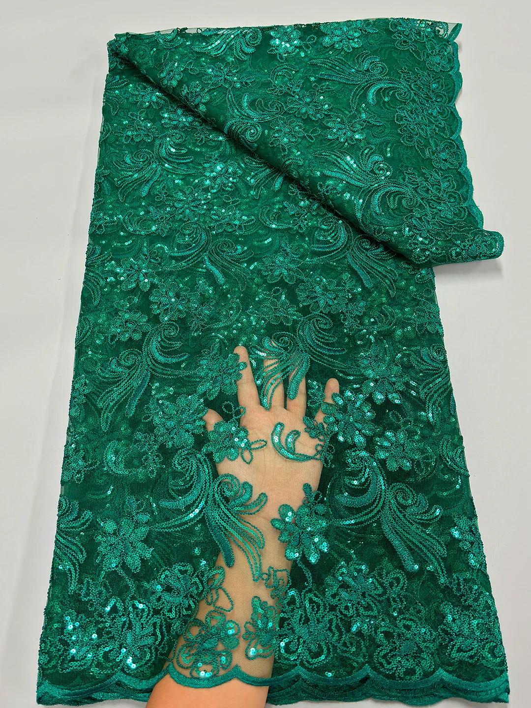 

Green African Tulle Lace Fabric 2025 French Net Sequins Fabric Sewing Embroidery Nigeria Mesh Lace Fabric For Dress Party 5Yards