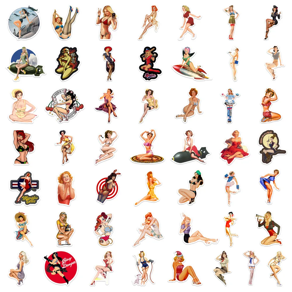 10/50PCS Retro World War II Sexy Pin Up Girl Stickers Poster Decals Toys DIY Kids Car Phone Motorcycle Luggage Laptop Sticker