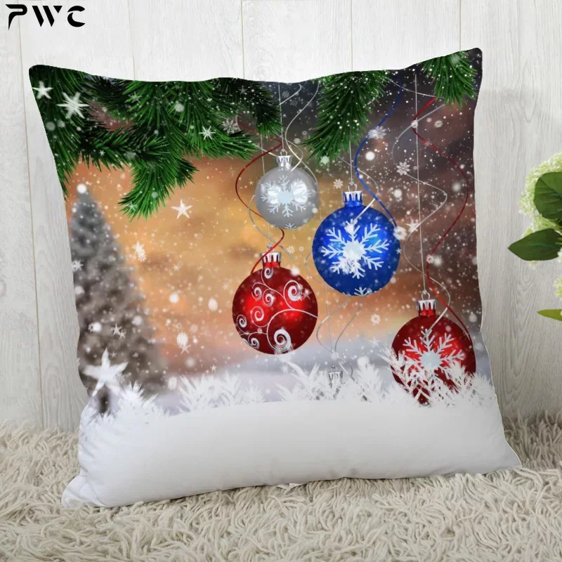 

Custom Decorative Pillowcase Merry Christmas Tree Square Zippered Pillow Cover Autumn Pillow case 40x40,45x45cm(One Side)