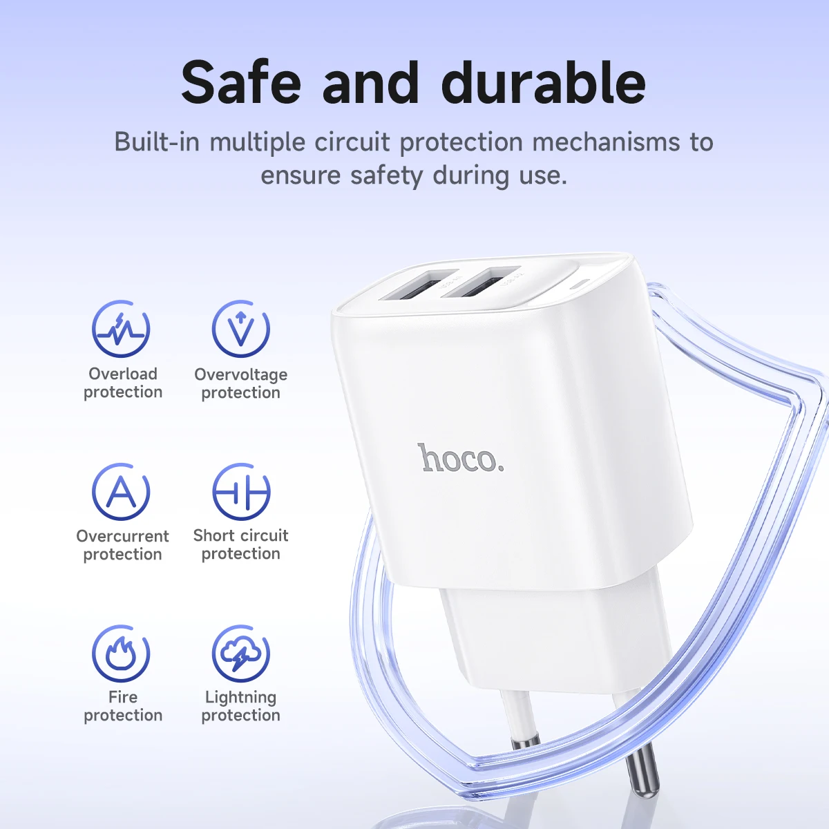 HOCO المزدوج USB A محول شحن الهاتف لسامسونج A51 A71 الاتحاد الأوروبي التوصيل الجدار شاحن السفر مع ضوء مؤشر LED للساعة الذكية #4