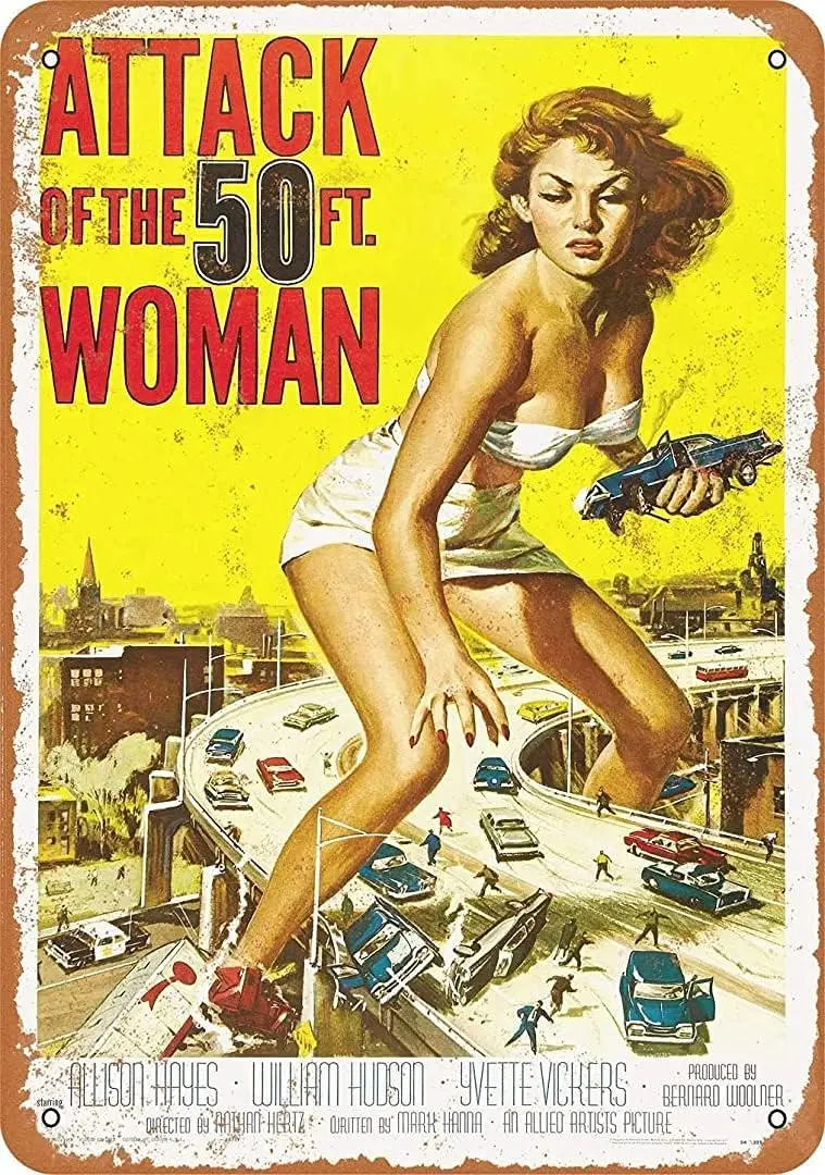 Retro Metal tin Sign Funny Attack of The 50 Foot Woman Movie Bar Restaurant Cafeation Sign For Home Cave Garage bar Wall