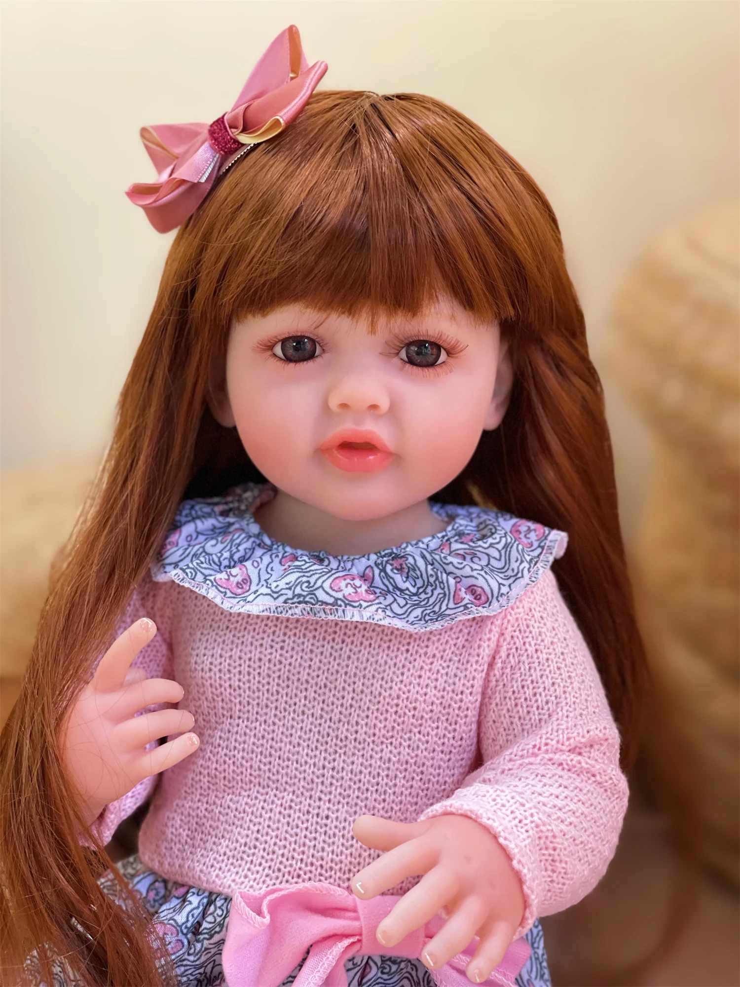 Attyi 2 Styles 56CM Adorable Betty Vinyl Girl Doll With Hair And Cute Dress Washable Handmade Lifelike Realistic bebê reborn