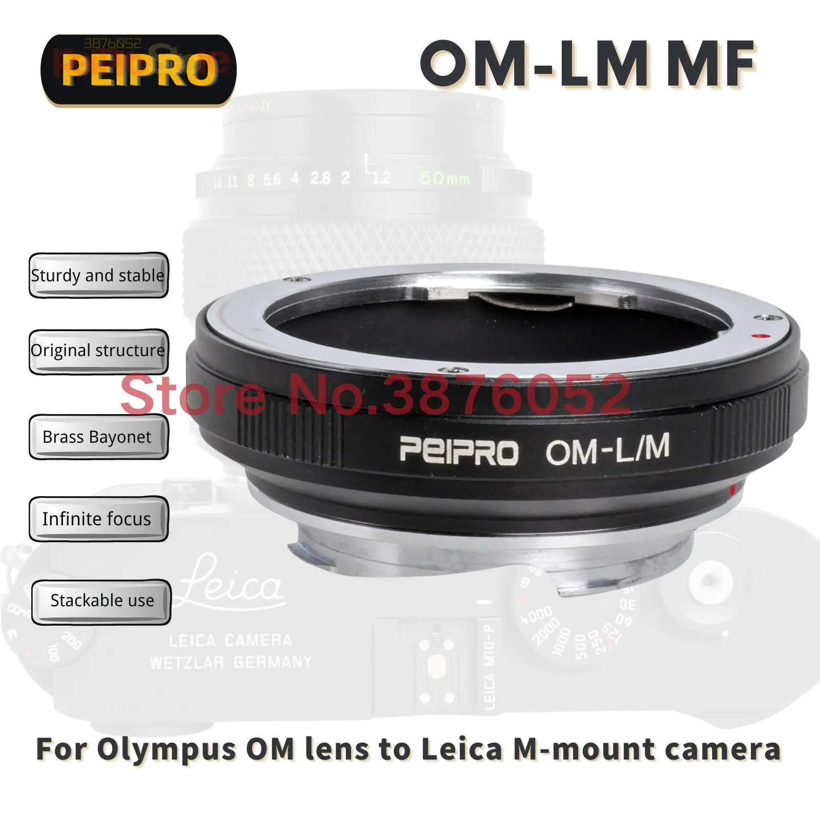 

PEIPRO OM-LM Lens Adapter Converter for Olympus OM lens to Leica M camera M8 M9 M10 M10P M11