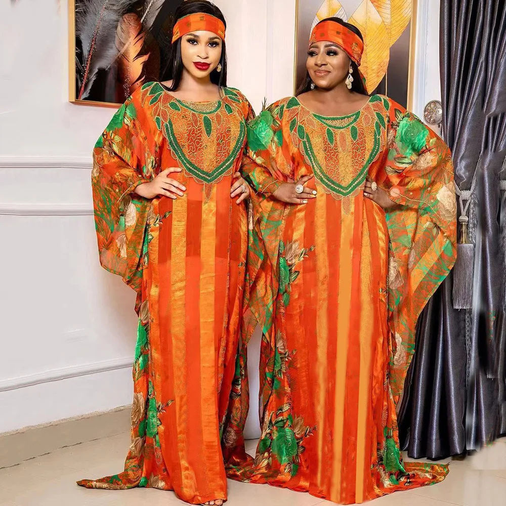 African Dresses for 2024 Women Diamonds Traditional Dubai Abaya Moroccan Kaftan Muslim Dress Dashiki Boubou Robe Africa Clothing