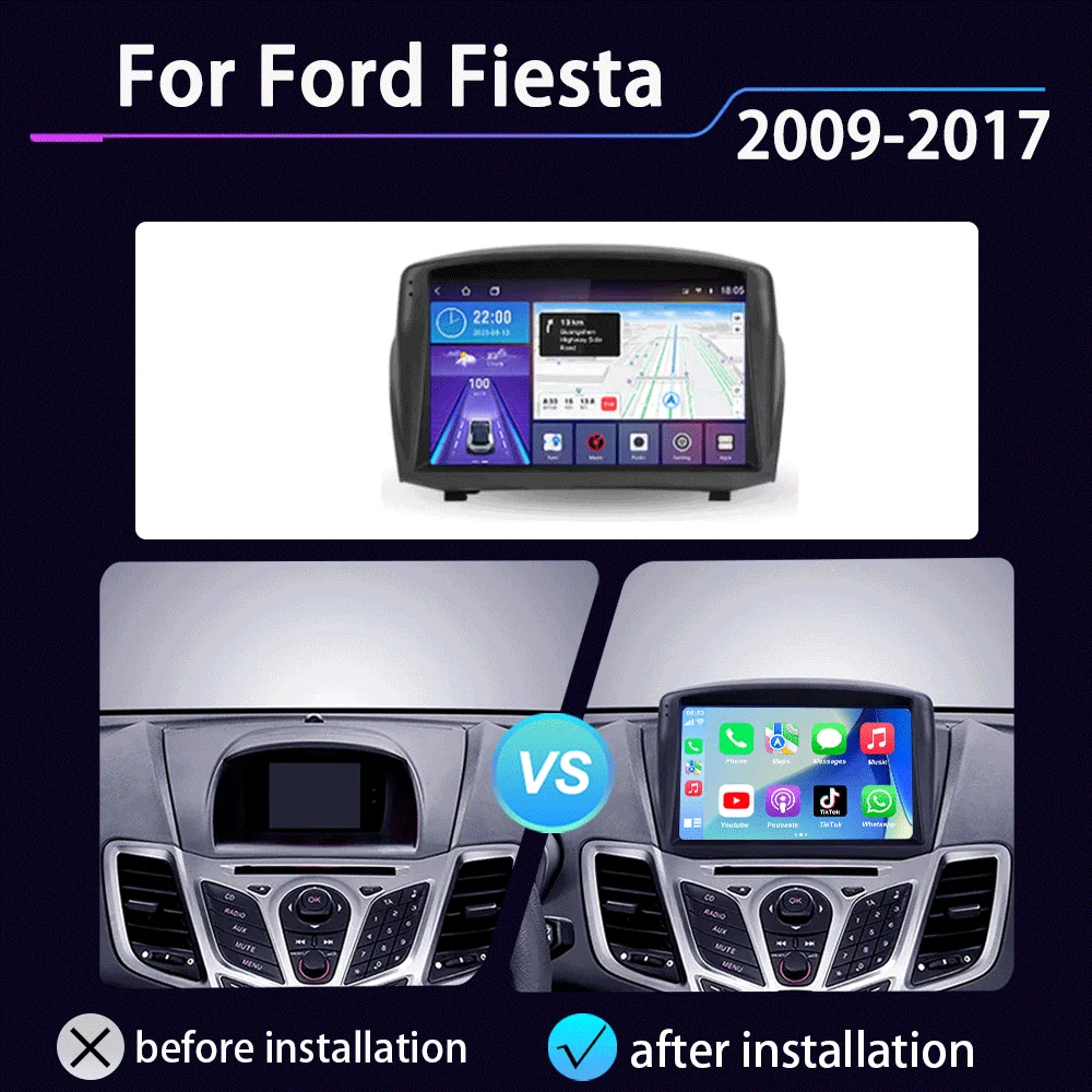 Car Radio Android 16 Carplay Auto For Ford Fiesta 2009 - 2017 Navigation GPS Multimedia Video Player Stereo 360 Camera Head Unit