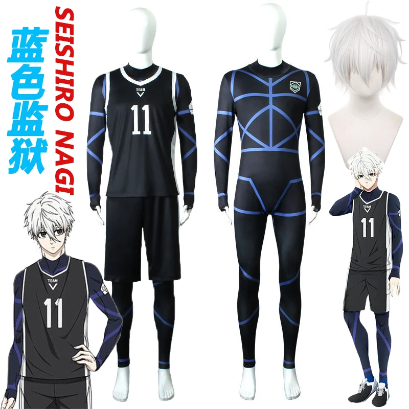 Anime Blue Lock Stationary i Seishiro Cosplay Costume pour hommes et femmes, maillot noir, combinaison, perruque, maillot de football