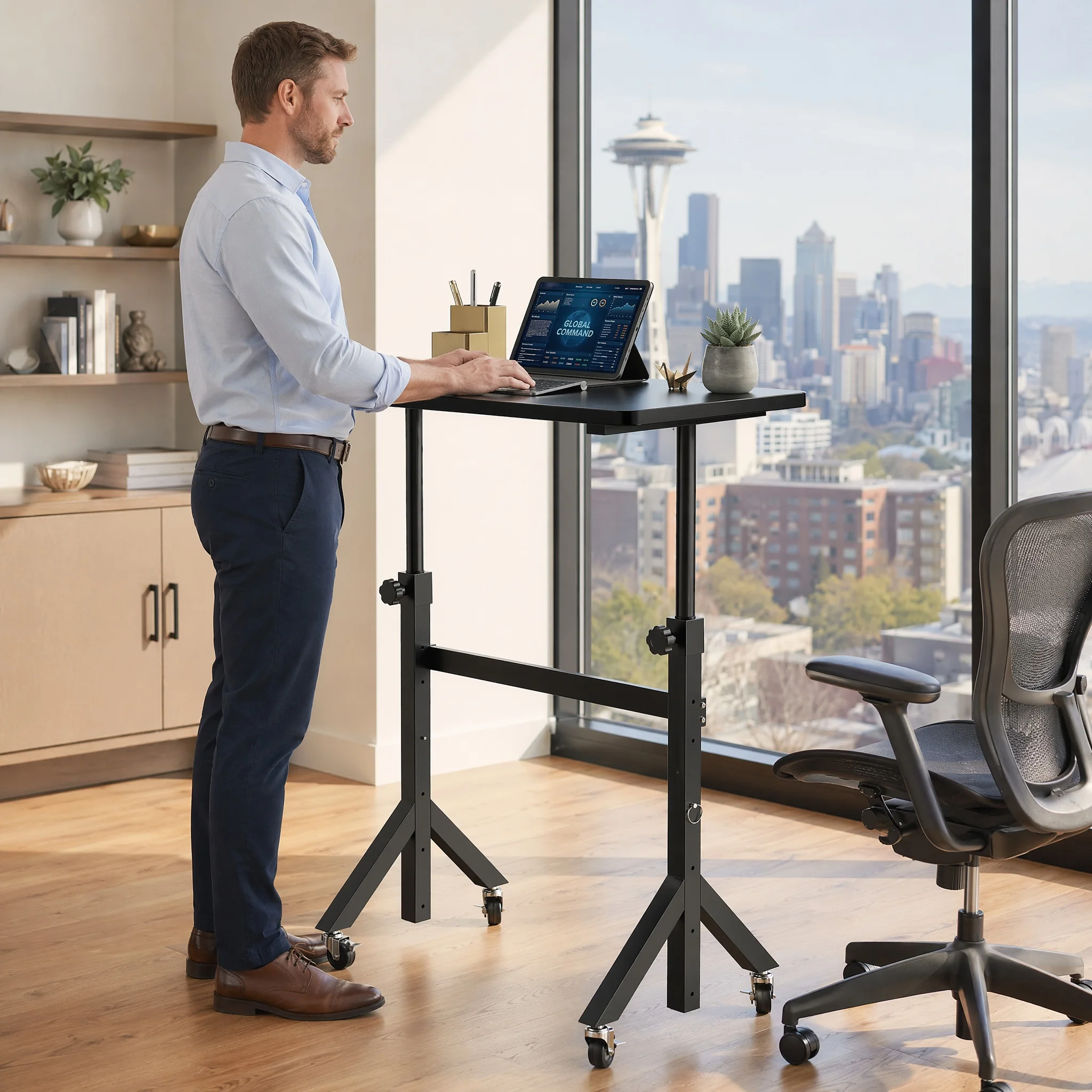 32'' Small Standing Desk Adjustable Heigh, Mobile Stand Up Desk with Wheels, Portable Rolling Desks for Walking Pad and Treadmill, Computer Laptop Desks for Home Office Space