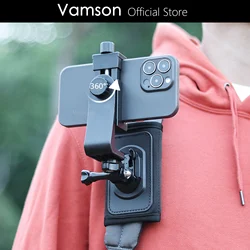 Vamson 360 Degree Rotary Mobile Phone Backpack Clip Holder for Smartphones CellPhone Chest Shoulder Fixed Mount for iPhone 14