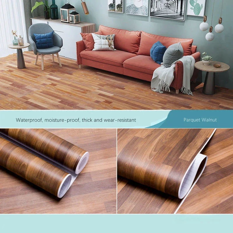 

Wood Grain Waterproof Floor Stickers PVC Non-slip Self-adhesive Floor Stickers Living Room Bedroom Slip Wear-resistant Wallpaper