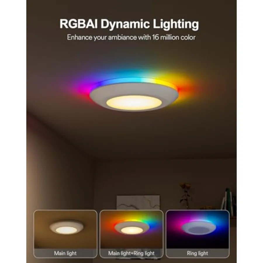 5/6 inch Smart RGBAI Led Disk Light Pro, Color Changing WiFi Smart Recessed Lighting with Night Light, Flexible Install Flush M