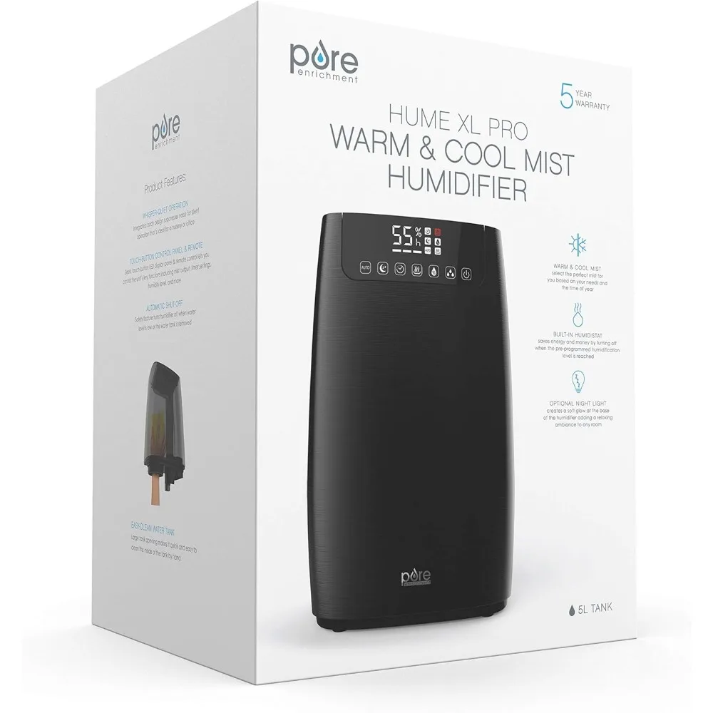 Warm and Cool Mist Humidifier - Easy-to-Clean 5-Liter Water Tank, Humidity Sensor, Two 360-Degree Rotating Mist Nozzles