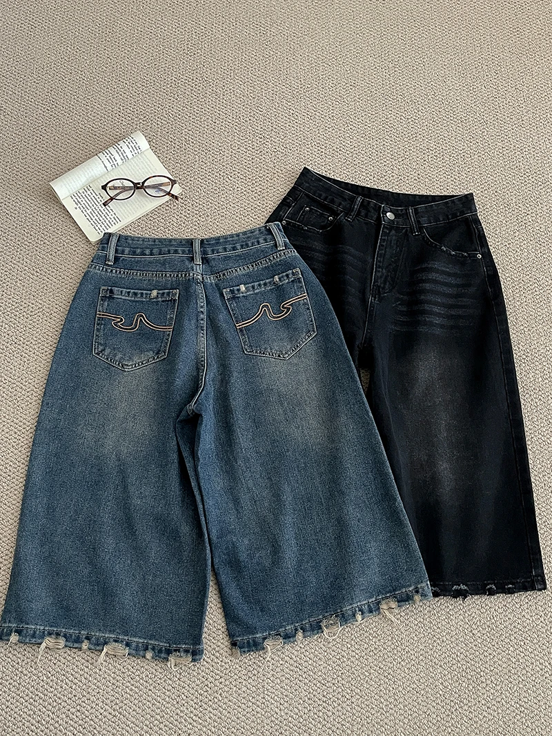 

Широкие джинсы с завышенной талией в стиле ретро, женские свободные брюки семи дюймов, осень 2025, новые джинсовые брюки со средней посадкой и высокой талией