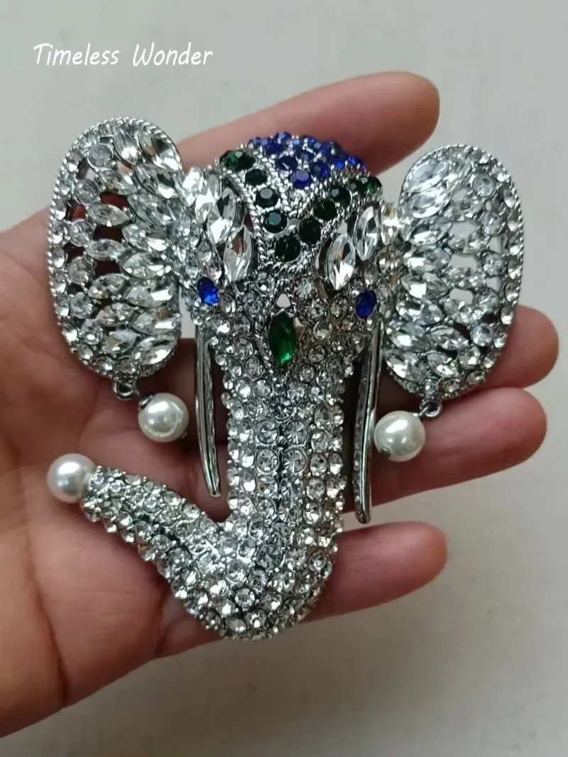 Timeless Wonder Fancy Zircon Elephant Brooch Pins for Women Designer Jewelry Runway Rare Luxury Cute Gift Top Statement 4344