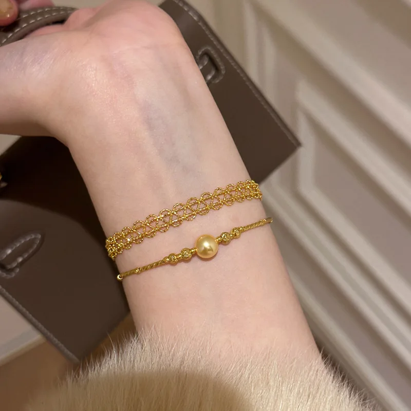 

18k Gold Plated Lace Pearl Chain Bangle Bracelet for Women