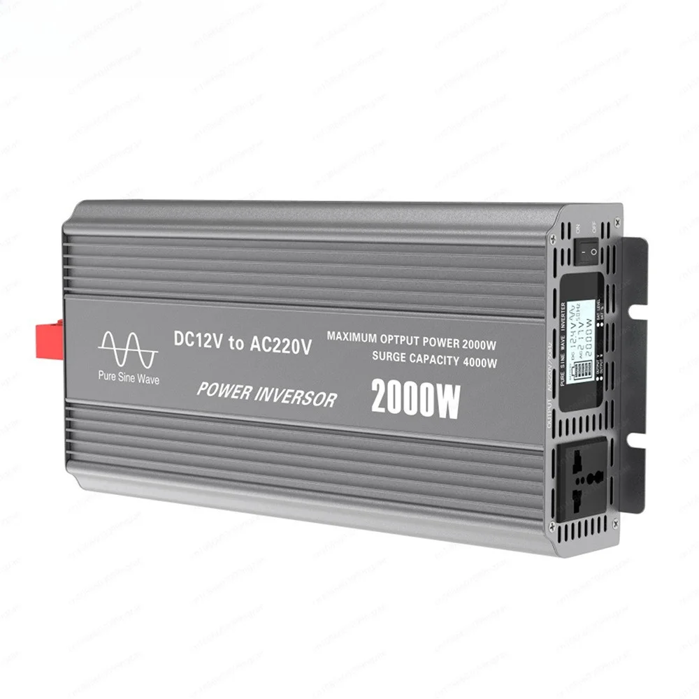 Inversor de onda sinusoidal pura de 2000W, 12V a 220V, con pantalla, convertidor de energía y amplificador.