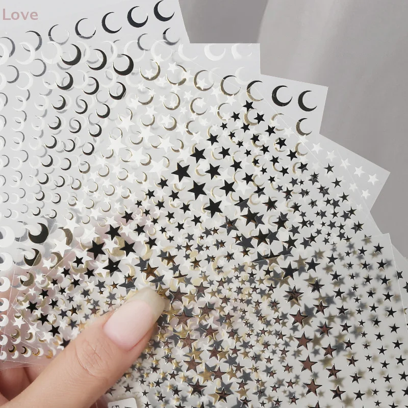 [L&P] ملصقات أظافر لطيفة على شكل نجمة حالمة على شكل هلال وقمر ونجوم يابانية ذهبية وفضية وأسود لتزيين الأظافر