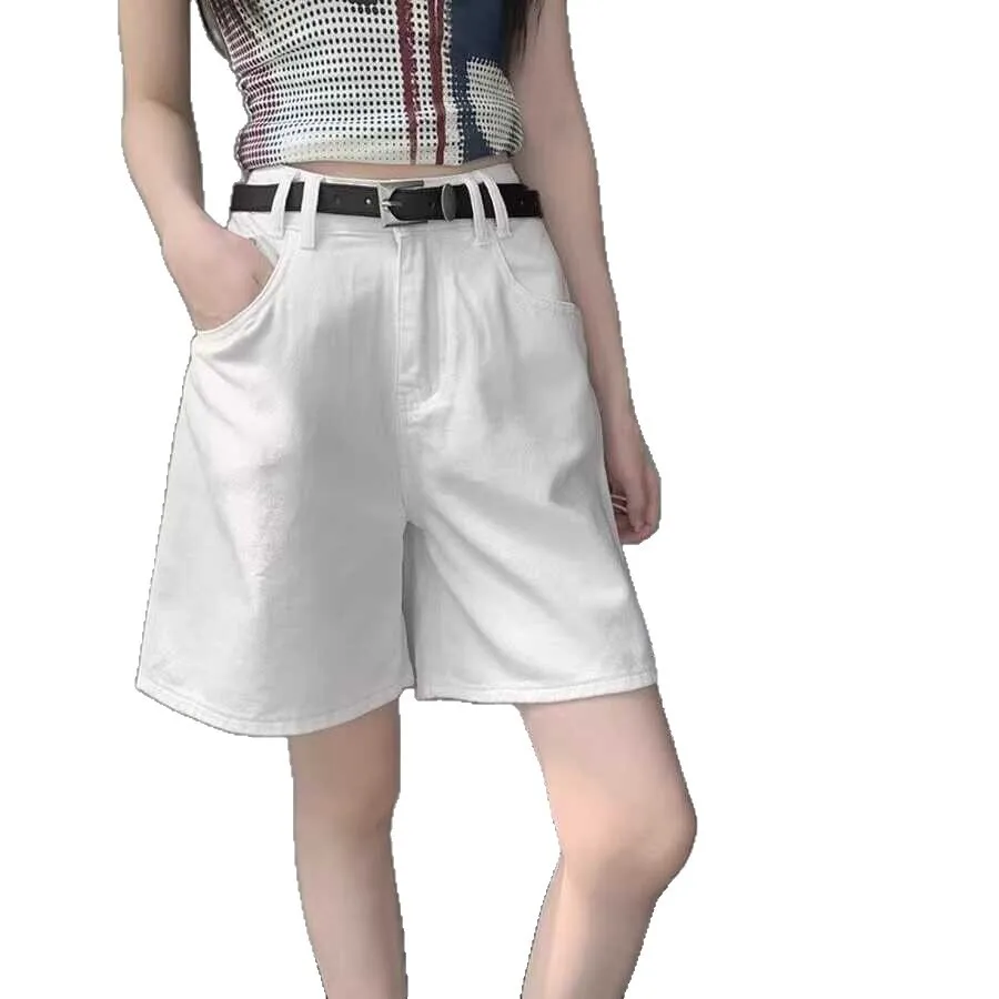 Summer Loose Pockets Wide Leg Denim Shorts Women Casual High Waist Single Button Ladies Jeans Shorts