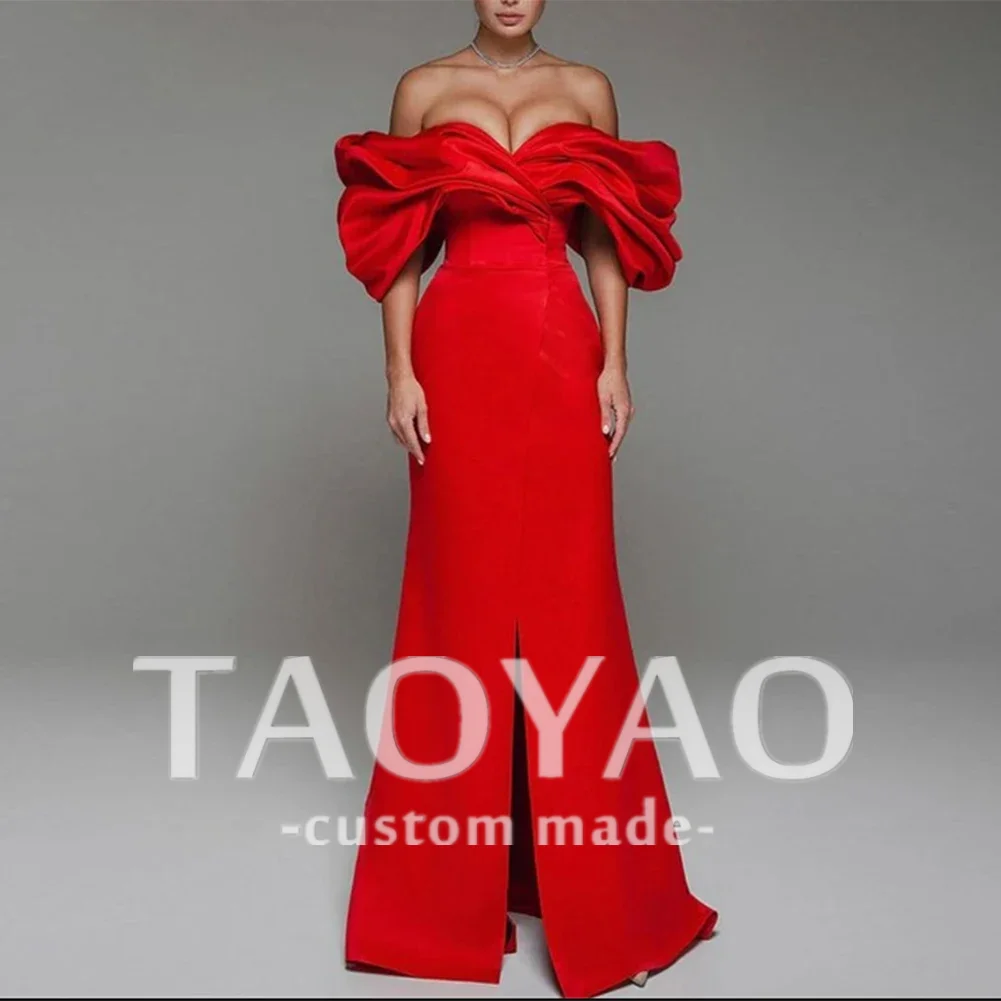 

Red Satin Off Shoulder Mermaid Evening Dresses Long فساتين السهرة Slit Prom Dresses Formal Party Gown Party Gowns for Women