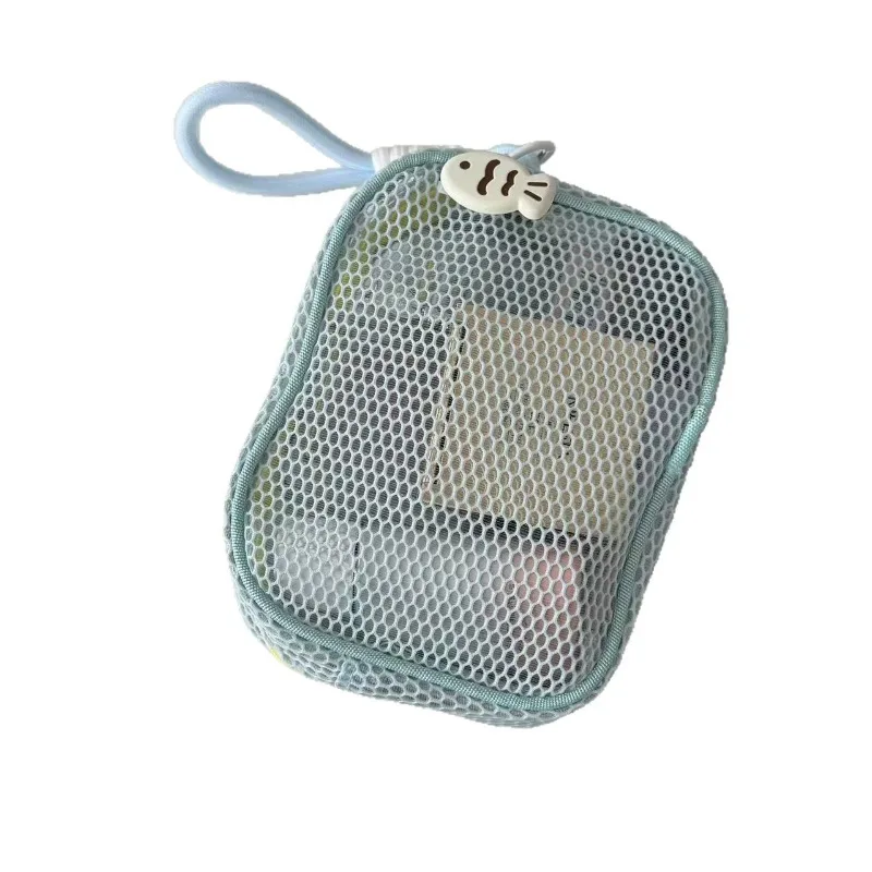 Hollow Mesh Cosmetic Bag Macaron Color Breathable Makeup Pouch With Lanyard Portable Travel Storage For Women