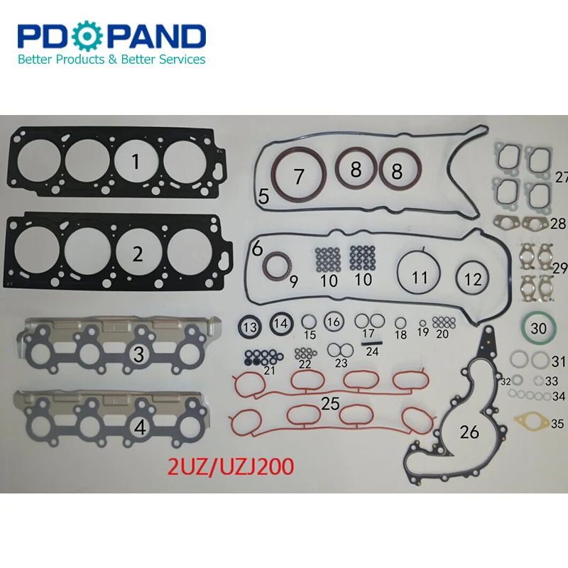 2UZ 2UZFE 2UZ-FE Engine Overhaul Gasket Kit 04111-50122 for Toyota LAND CRUISER 100 (FZJ1, UZJ100) 4.7 (UZJ100) 4664cc 1998-