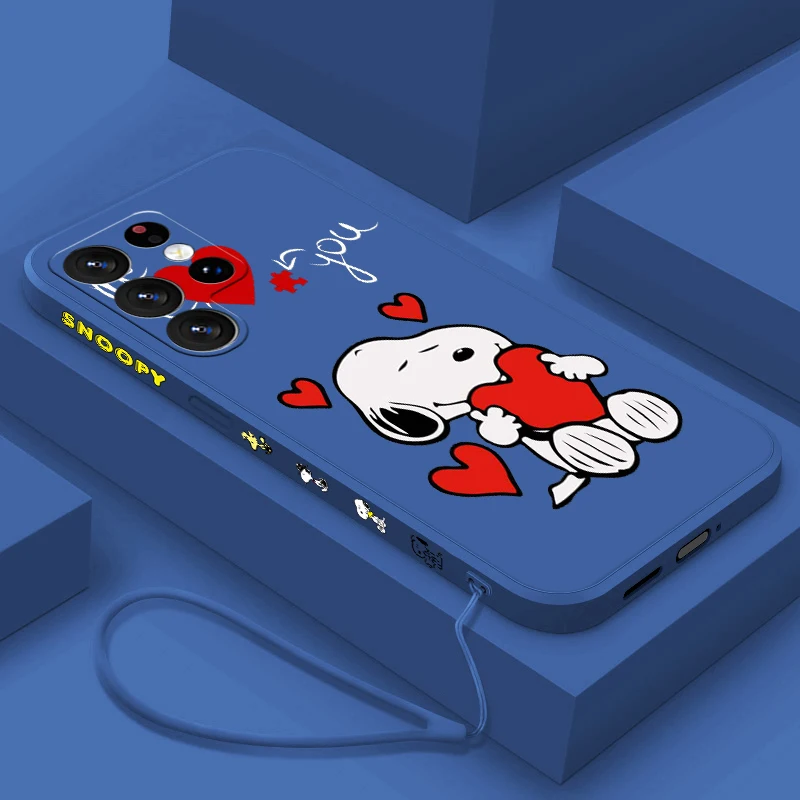 Cartoon S-SnoopyS Dog For Samsung S24 S23 S22 S21 S20 Fe S10 Note 20 10 Ultra Lite Plus Liquid Left Rope Phone Case