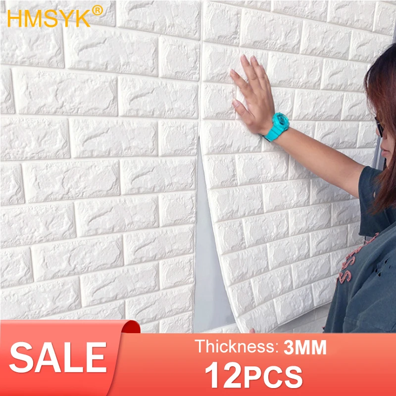 4/8/12PCS Self Adhesive Foam Wallpaper 3D Brick Wall Panel Waterproof Living Room Brick Stickers Bedroom Brick Papers Home Decor