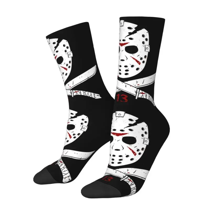 Fashion Print Horror Movie Character Killer Socks for Women Men Stretchy Summer Autumn Winter Halloween Film Crew Socks